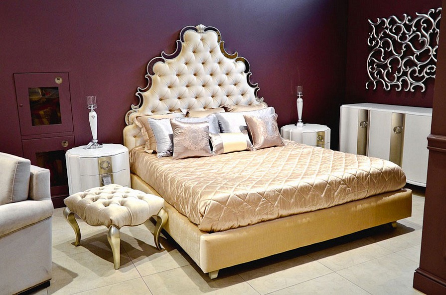 Кровать с решеткой (отделка сусальное серебро, покрытое лаком шампань) Rimini фабрики Fratelli Barri